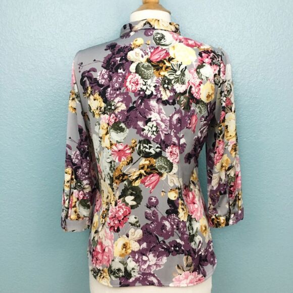 OVS Floral Tie Neck Button Down Blouse - Picture 6 of 7